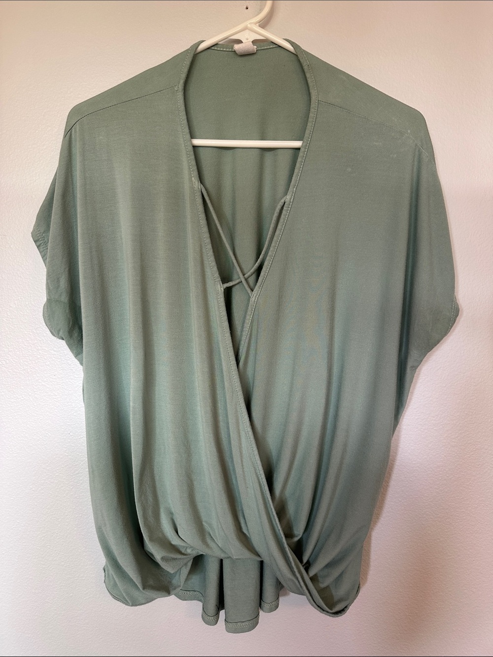 Sage Green Wrap Front V-Neck Top
